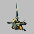 Tracked Military Machinery Structure With Tall Green Yellow Tower Operation Platform And Control Station