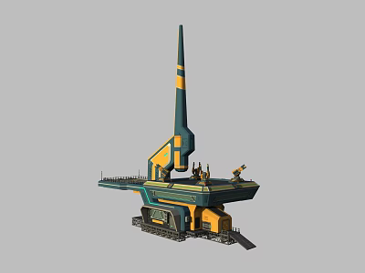 Tracked Military Machinery Structure With Tall Green Yellow Tower Operation Platform And Control Station 3d model