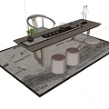 New Chinese Style Tea Table and Chair Low Stool Carpet 3d model