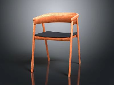 Modern Leisure Chair With Wooden Frame Curved Armrests And Black Padded Seat 3d model