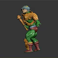 Muscular Warrior Toy Figure With Blue Helmet Green Pants Orange Armor Red Boots And Weapon