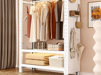 White Storage Rack for Organizing Hanging Clothes Folded Towels Handbags and Basket 3d model