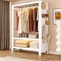 White Storage Rack for Organizing Hanging Clothes Folded Towels Handbags and Basket