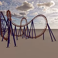 Thrilling Roller Coaster Structure With Purple Supports And Twisted Brown Tracks 3d model