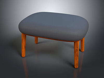 Comfortable Gray Padded Ottoman With Sturdy Wooden Legs And Simple Design 3d model