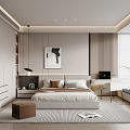 Modern Bedroom Interior Design With Light Toned Bed Large Window Desk And Artwork 3d model