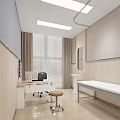 Modern Medical Examination Room Interior With Examination Bed Desk Sink And Window Curtains