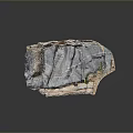 Detailed Natural Rock with Layered Gray Texture and Green Moss on Surface