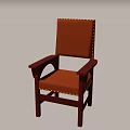 Classic Armchair with Red Leather Upholstery Wooden Frame and Gold Nailhead Trim