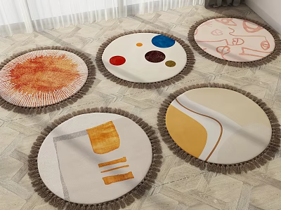 Round Rugs With Various Patterns And Fringed Edges In Indoor Setting 3d model
