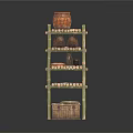 Rustic Bamboo Shelf Displaying Pottery Jar Woven Baskets And Handmade Mats 3d model