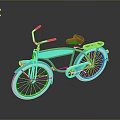 Turquoise Classic Bicycle With Brown Seat White Wheels And Rear Rack Design