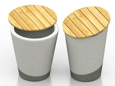 Garden Decorative Pieces With Concrete Cylindrical Containers Wooden Slat Lids And Dark Base 3d model