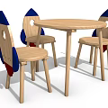 Children's Wooden Table and Chair Set With Rocket Shaped Blue Red Chairs