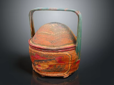 Colorful Handcrafted Woven Basket with Green Handle and Lid for Daily Necessities Storage 3d model