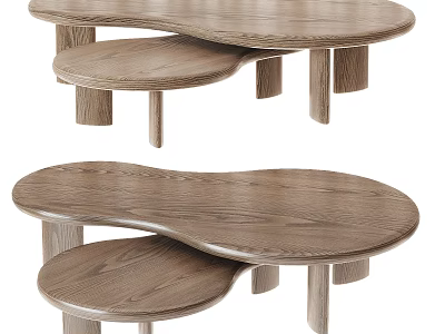 Modern Wooden Coffee Table With Irregular Curved Top And Two Tiered Design Natural Wood Grain 3d model