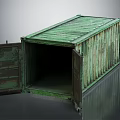 Worn Green Metal Shipping Container With Open Door And Spacious Empty Interior 3d model