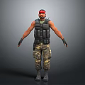 Tactical Military Character 3D Model With Red Bandana Sleeveless Vest And Camouflage Pants