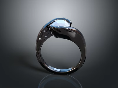 Modern Black Metallic Ring With Sleek Design Shiny Surface And Decorative Dots 3d model