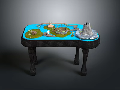 Detailed Tabletop Miniature Landscape With Blue Water Islands Hills And Small Decorations 3d model