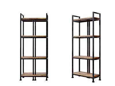 Modern Industrial Shelving Units With Black Metal Frame And Four Wooden Shelves 3d model
