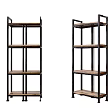 Modern Industrial Shelving Units With Black Metal Frame And Four Wooden Shelves