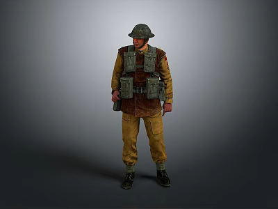 Game Movie Character Wearing Brown Jacket Khaki Pants With Military Helmet And Tactical Vest 3d model