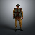 Game Movie Character Wearing Brown Jacket Khaki Pants With Military Helmet And Tactical Vest