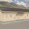 Scenic Wooden House with Black Roof Mountain View Grassland and River