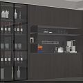 Modern Wine Cabinet with Glass Door and Open Shelves in Bright Kitchen Area