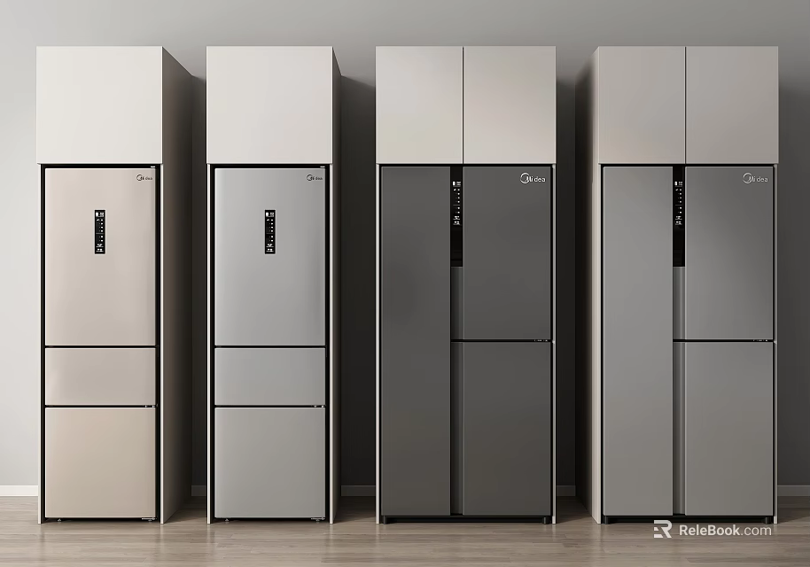 Modern Kitchen Refrigerators In Different Styles And Various Color Designs 3d model 