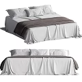Modern Double Bed With White Sheets Dark Blanket And Soft Pillows 3d model