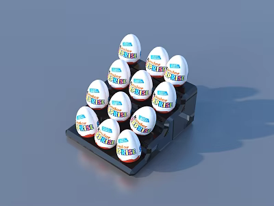 Fresh White Eggs In Black Plastic Tray With Brand Labels 3d model