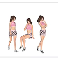 Woman in Different Poses Wearing Pink Crop Top Leopard Print Shorts and White Sneakers