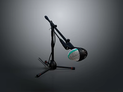 Professional Computer Microphone With Adjustable Stand And Green Mesh Design 3d model