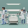 Advanced Medical Equipment with Hospital Bed Monitor and Medical Staff Attending Patient