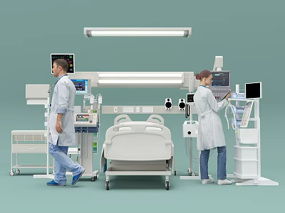 Advanced Medical Equipment with Hospital Bed Monitor and Medical Staff Attending Patient 3d model