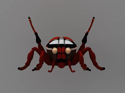 Red Reptile 3D Model Design With Black And White Patterns And Detailed Limbs 3d model