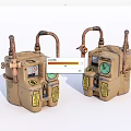Two Vintage Industrial Equipment Meters With Copper Pipes Green Dials And Yellow Labels