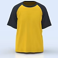 Yellow and Black Short Sleeve T-shirt with Round Neck and Raglan Sleeves Design