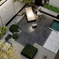 Modern Garden Landscape Design With Decorative Walls Green Plants And Seating Area