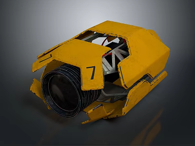 Yellow Computer Hardware Component Featuring Circular Fan And Number 7 Mechanical Design 3d model