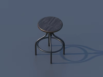 Modern Bar Stool With Round Wooden Seat And Curved Metal Frame Design 3d model