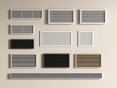 Different Types of Air Conditioner Vents with Various Grille Designs and Colors 3d model