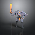 Mechanical Robot Character Holding Flaming Torch With Glowing Orange Accents And Armored Exoskeleton Design