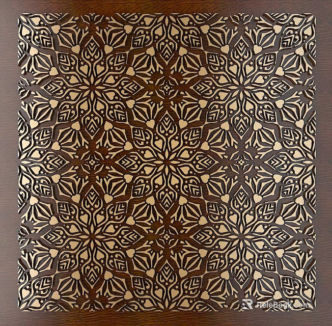 Intricate Carving Design Featuring Symmetric Floral Geometric Patterns On Decorative Wooden Panel Artwork 3d model 