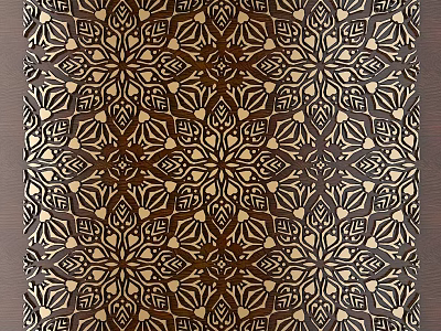 Intricate Carving Design Featuring Symmetric Floral Geometric Patterns On Decorative Wooden Panel Artwork 3d model