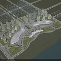 Aerial View Planning for Modern Urban City Development Featuring High Rise Buildings Green Spaces And Riverfront 3d model