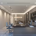 Modern Office Interior Design With Long Conference Table Office Chairs And Shelves