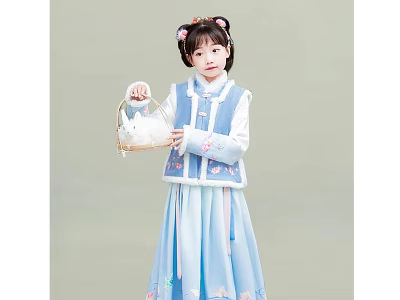 Woman In Traditional Hanfu Holding Rabbit Shaped Basket With Floral Embroidery 3d model